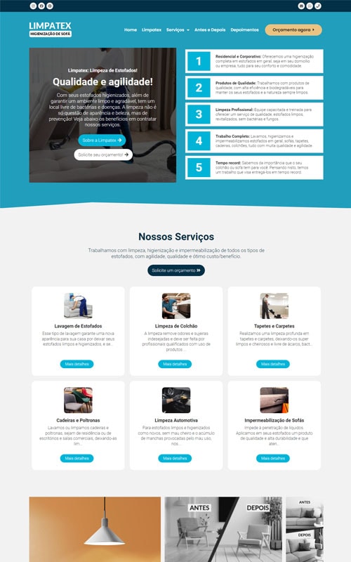 Modelo de Site para empresa de higienização e limpeza de sofás, colchões e estofados